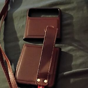 Razr 2023 Brown Leather Phone Case with Strap